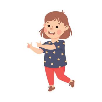 Funny Girl Pointing at Something with Extending Hand and Index Finger Illustration vector