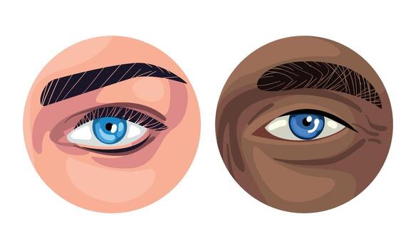 Human Eye of Various Color with Brow Curve and Skin Circle View Set vector