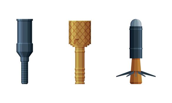 Grenade or Shell as Explosive Weapon Thrown by Hand Set vector