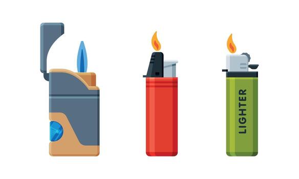 Lighter as Portable Device Generating Flame Used for Ignition Cigarette or Gas Stove Set vector