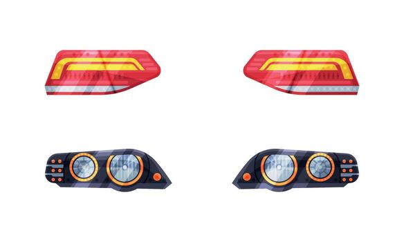 Pair of Headlamp or Headlights as Lamp Attached to Front of Vehicle for Illumination of Road Set vector