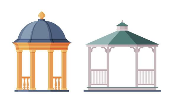 Gazebo or Pavilion Structure as City Park Area Element Set vector