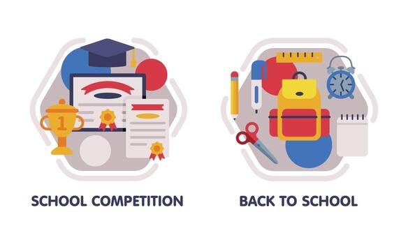 School Education Composition with Text Caption and Educational Objects Set vector