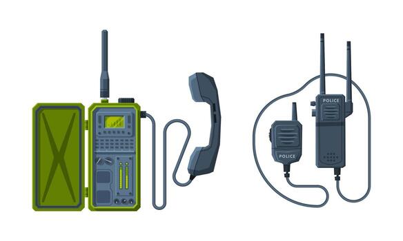 Handheld Transceiver or Walkie-talkie as Portable Radio Device with Antenna Set vector
