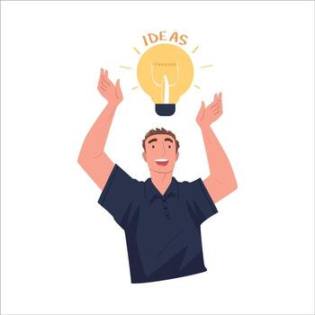Smiling Man with Glowing Light Bulb Having Idea Illustration vector