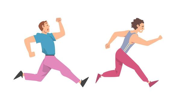 Man Character Running in a Hurry and Hasten Somewhere Set vector