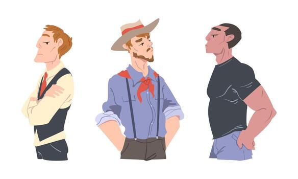 Man with Arrogant Face Expression Proud Looking Set vector