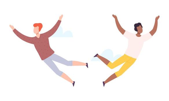 Flying Man Floating in the Air and Cloud Fantasizing Set vector