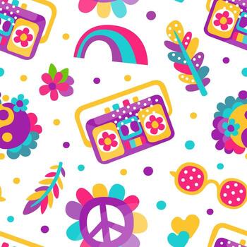 Hippie Bohemian Sticker Element Seamless Pattern Template vector