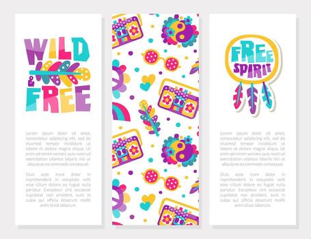 Hippie Bohemian Vertical Poster or Card Design with Sticker Element Template vector