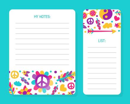 Hippie Bohemian Notes and To Do List Page with Sticker Element Template vector