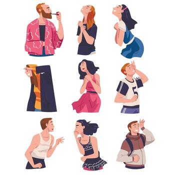 People Character Looking at Something Interesting with Different Face Expression Set vector