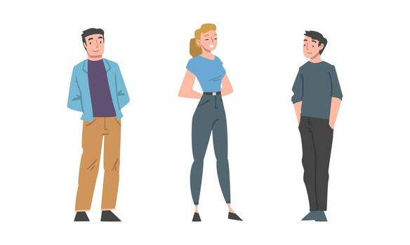 Positive Man and Woman Character Standing with Smiling Face Feeling Euphoric and in High Spirits Set vector