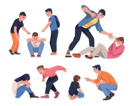 Aggressor and Victim with Violent Man Shouting and Abusing Weak Woman Set vector