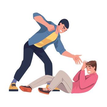 Aggressor and Victim with Violent Man Abusing and Beating with Fist Lying One Illustration vector