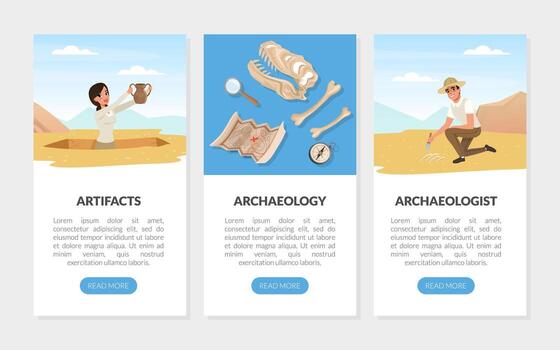 Landing Page with Archaeologist Working on Excavations in Search of Archaeological Remains Template vector