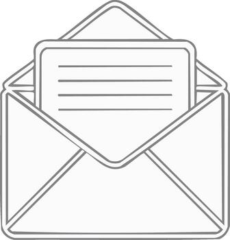 Minimalist line icon of an open envelope with a letter representing mail and communication vector