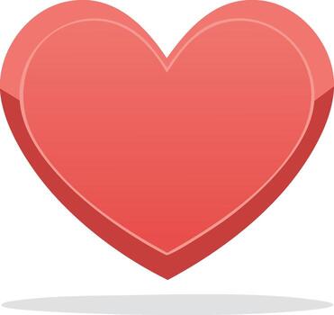 Stylized Red Heart with Subtle 3D Effect and Shadow Isolated vector