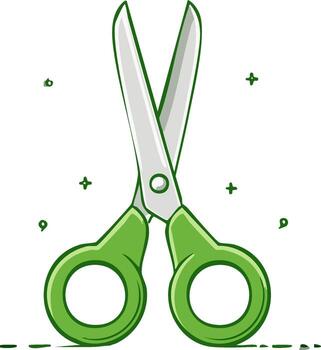Green Handle Scissors Open Wide Ready to Cut with Dashed Line vector