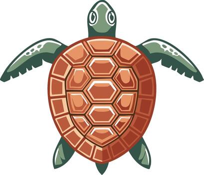 Cartoonish Sea Turtle Illustration Facing Forward Showing Detailed Shell Pattern vector