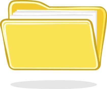 Yellow folder with documents and shadow icon, graphic design element vector