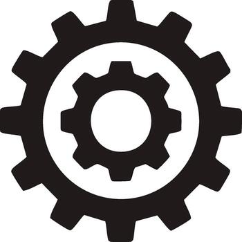 Two interlocking gears symbol in black and white representing engineering and mechanics vector