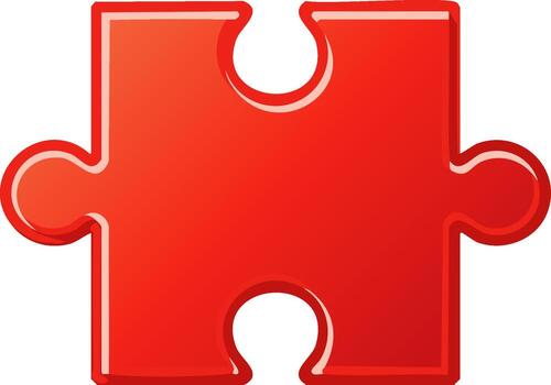 Single red jigsaw puzzle piece isolated on white background. Solution concept. vector