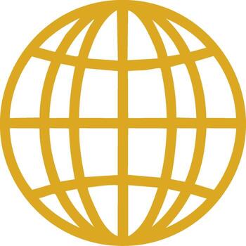 Golden Globe Icon with Grid Lines Representing Earth and Global Connectivity vector