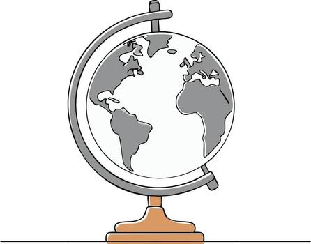 sencillo ilustración de un escritorio globo con continentes y océanos representado en gris y blanco vector