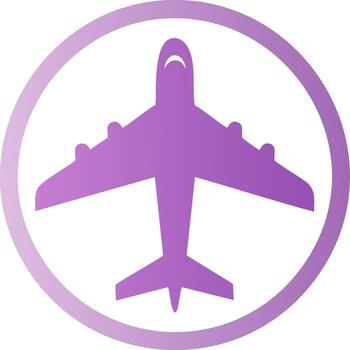 Purple airplane silhouette within a circular gradient border against a white background vector