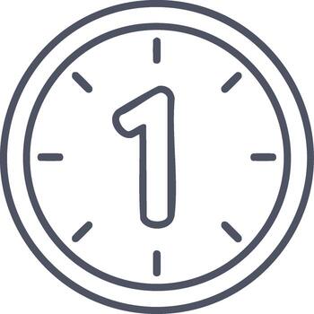 Simple line art clock face with the number one prominently displayed inside vector