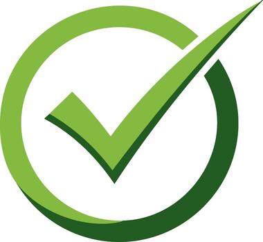 Green check mark inside a circle symbol for confirmation and approval vector