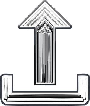 Stylized abstract upload icon with linear texture representing data transfer and online submission vector