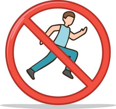 No running sign with a cartoon man in motion inside a red prohibition circle symbol vector
