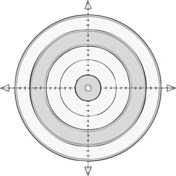 Target design with gray concentric circles and directional arrows, illustration. vector