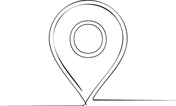 Continuous Line Drawing of a Map Pin Location Marker, Minimalist Design vector