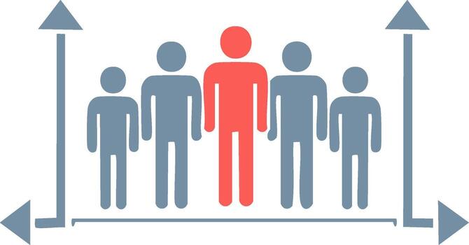 Demographic Analysis Icon with Unique Red Figure Standing Out from a Crowd vector