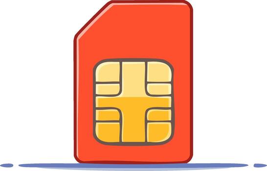 Vibrant red SIM card icon with yellow chip representing mobile cellular network connectivity technology vector