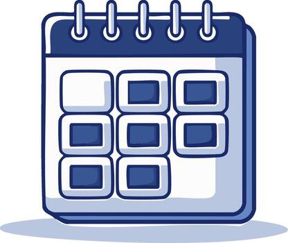 Hand-drawn calendar icon with blue squares for dates and spiral binding vector