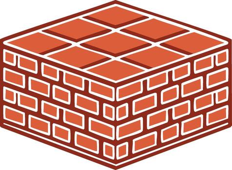 Stylized isometric red brick cube icon. illustration of a building block or foundation for construction. vector
