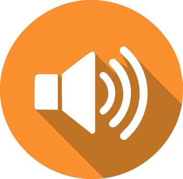 blanco altavoz icono con sombra en un vibrante naranja círculo, sonido símbolo gráfico, audio diseño elemento. vector