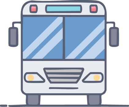 Friendly cartoon public transit bus illustration from a front view, simple graphic icon for travel and commuting. vector