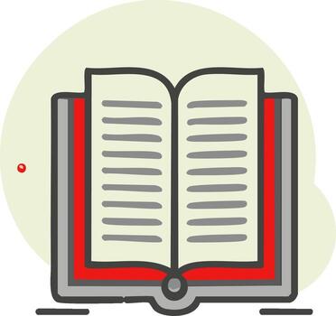 Open book with red cover showing simple gray lines representing pages vector
