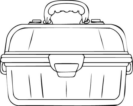 Line art illustration of a closed portable tackle box or utility storage container with a handle vector