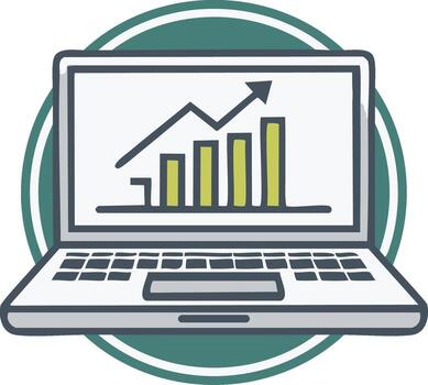 Laptop displaying upward trending business graph and bar chart illustration vector