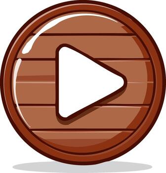 Round wooden play button with glossy texture and white triangle symbol for media playback vector