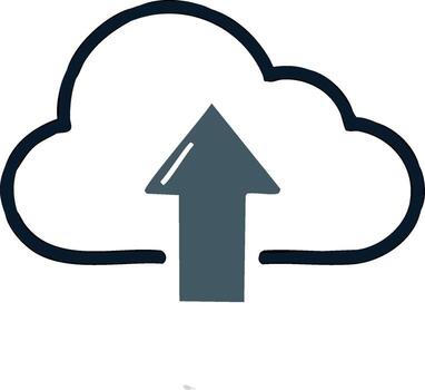 Hand-drawn cloud icon with an upward arrow symbolizing data upload to digital storage solution vector
