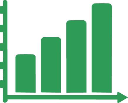 Green rising bar graph icon representing growth, progress, and financial data. vector