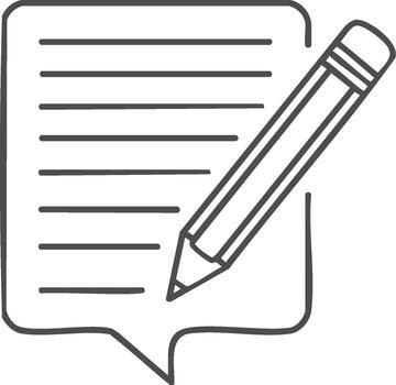 Hand-drawn sketch of a lined paper with a pencil writing notes in a speech bubble vector