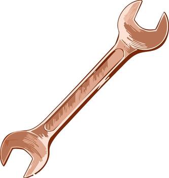 Close up of a brushed metal combination wrench with sketched texture vector